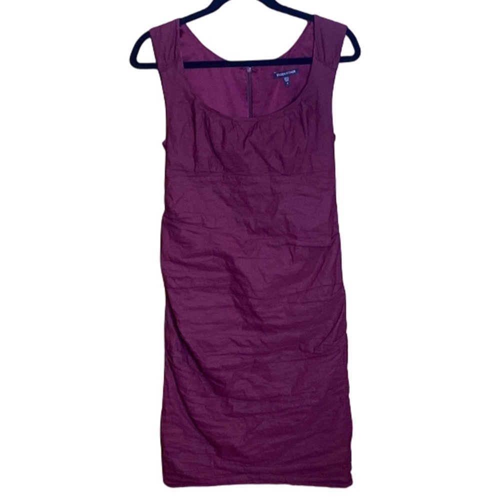 Eileen Fischer Dress sleeveless rouched burgundy empire red wine midi fits 2 4 6 - Picture 3 of 8